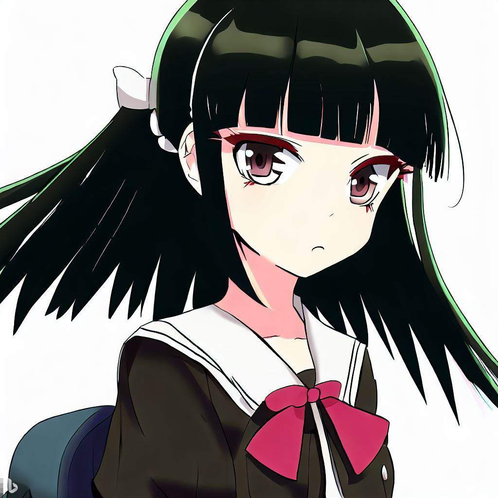 Japanese animation style black hair school girl 日本のアニメスタイルの黒髪の女子高生