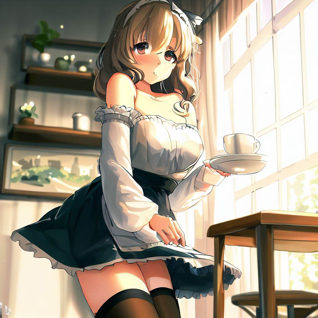 テーブルにコーヒーを置くメイド服の女の子3