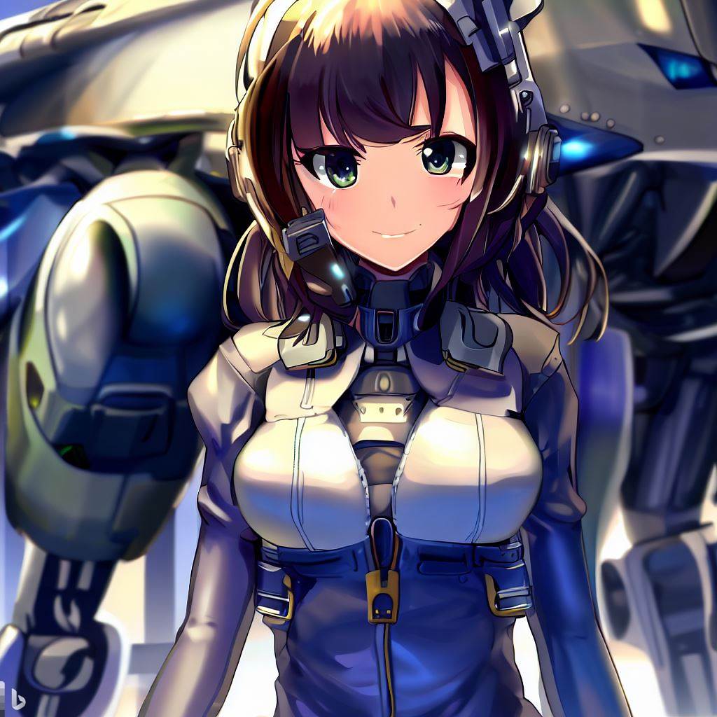 ロボットの前に立つパイロットスーツの女の子1