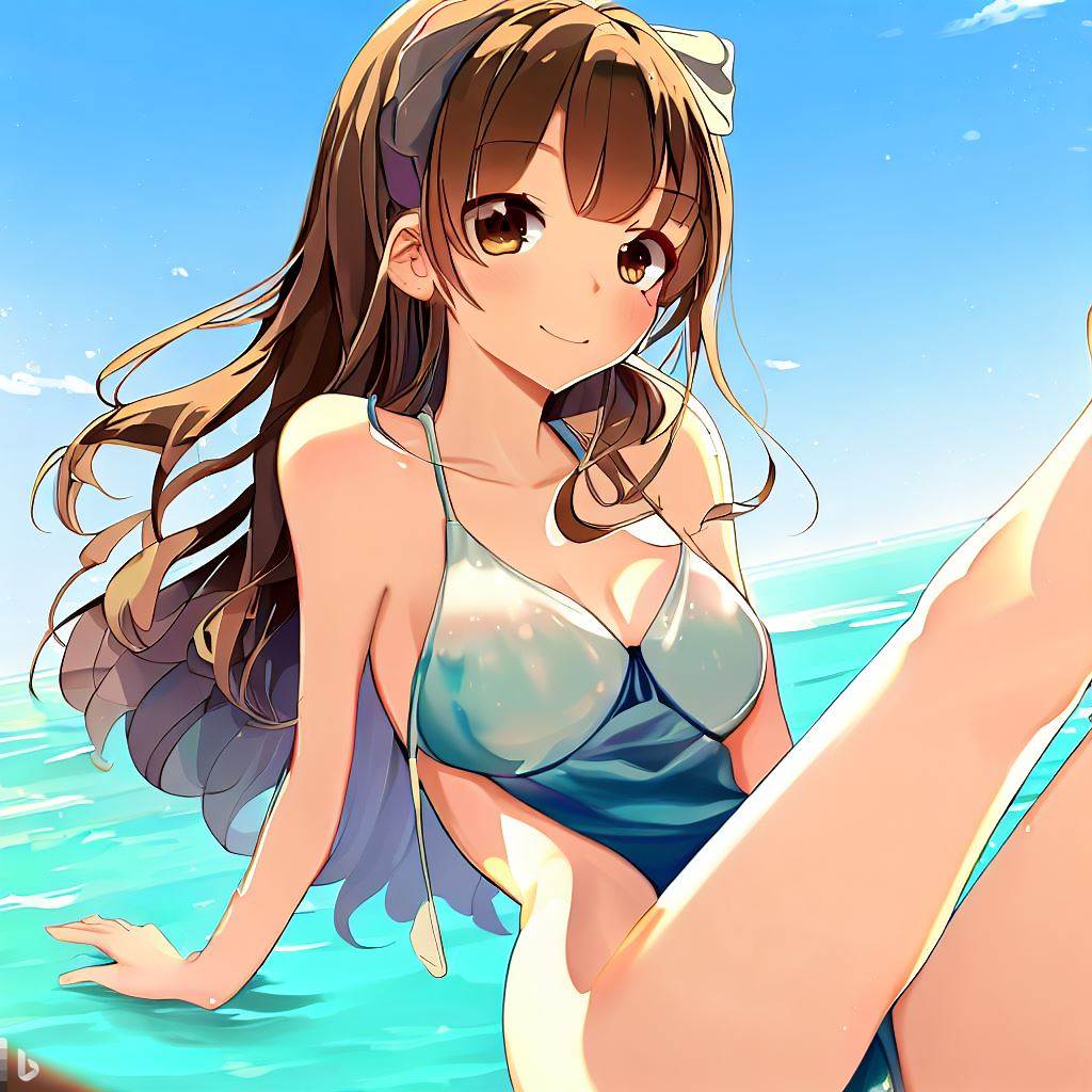 渚に座る水着の女の子1
