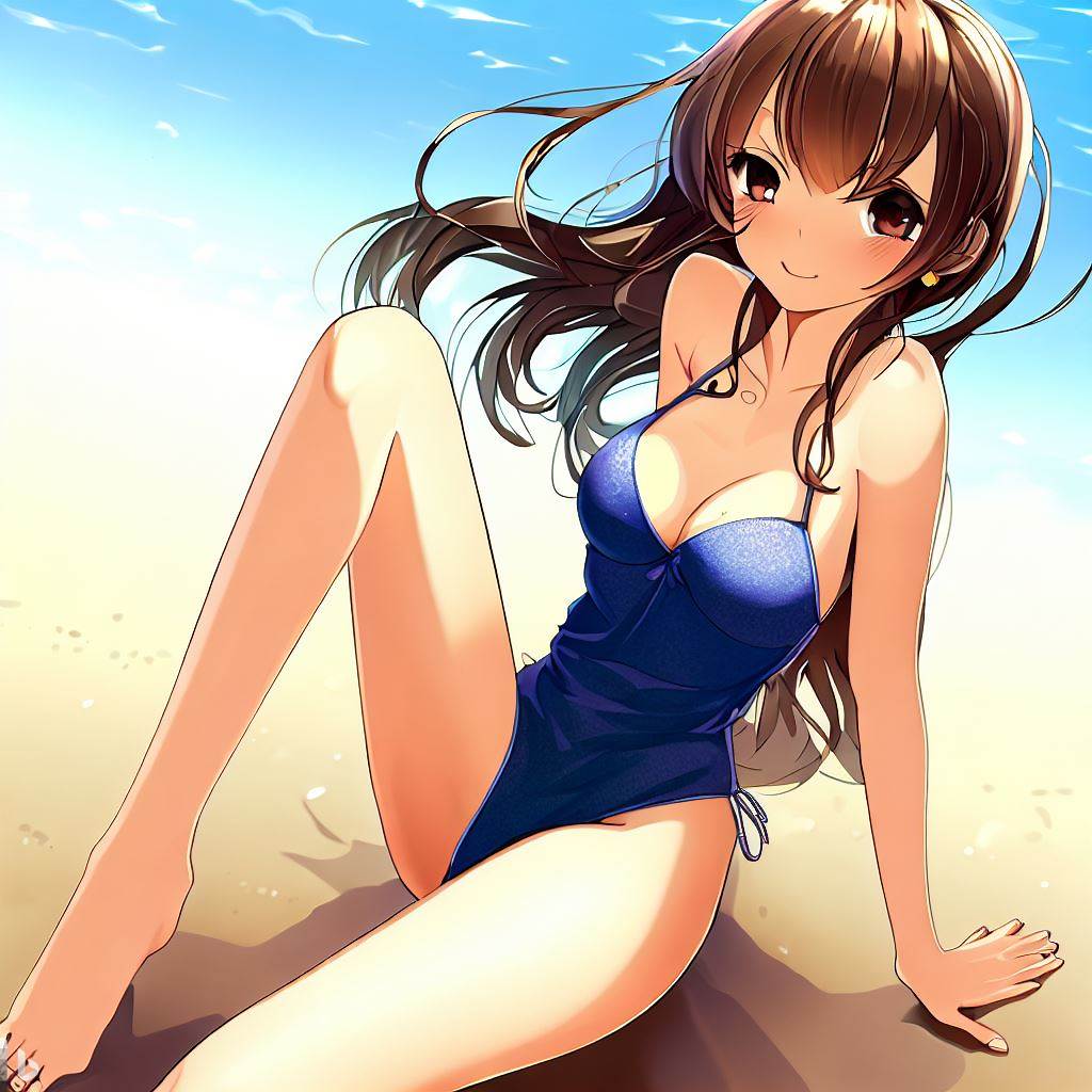 渚に座る水着の女の子2