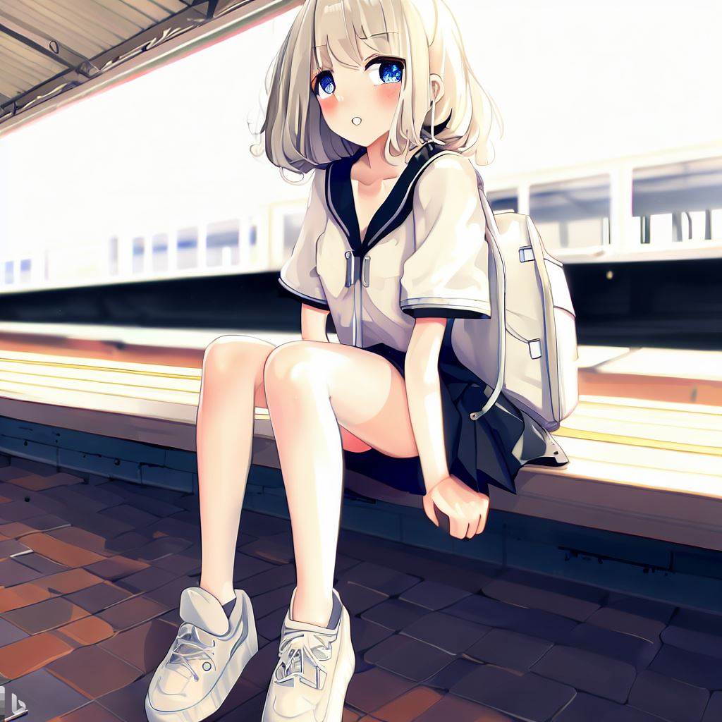 駅のホームで電車を待つ女子高生5